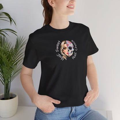 Half Sweet Half Chaos T-Shirt — Day of the Dead Skull Girl Graphic Tee