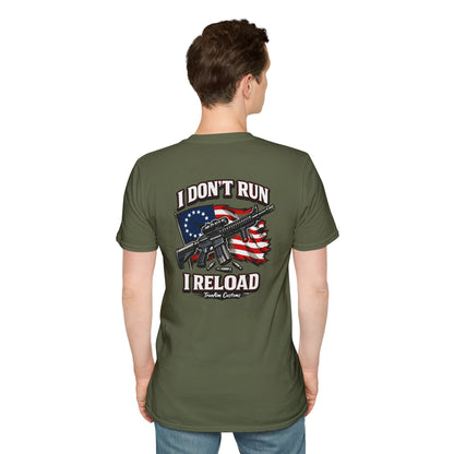 American Flag, AR 15- I don't run I reload 2A tee shirt unisex