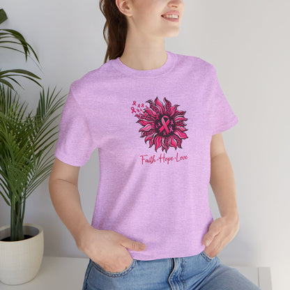 Breast Cancer Awareness Tee — Faith • Hope • Love Pink Ribbon Floral T‑Shirt