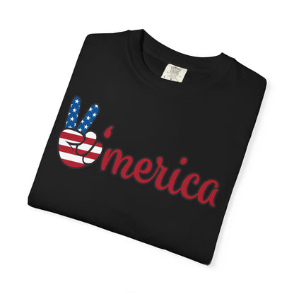 'Merica Peace Sign T-shirt – American Flag Patriotic Tee for 4th of July