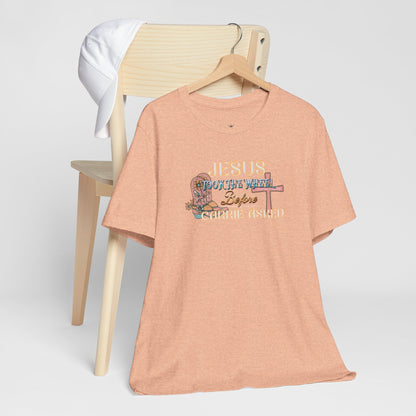 Jesus Took the Wheel Before Carrie Asked Tee - Floral Cross Christian Short Sleeve Shirt