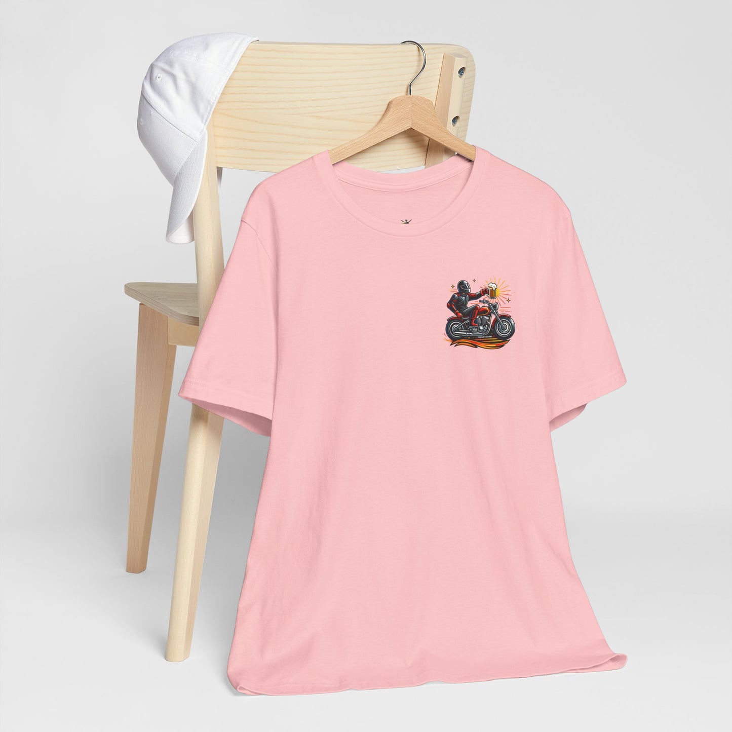 Motorcycle T‑Shirt with Beer Mug Graphic