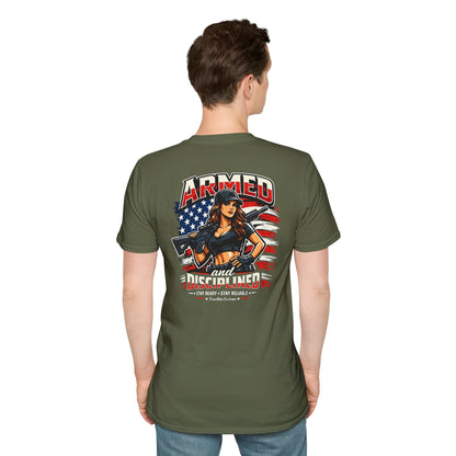 "Female Armed and Disciplined" Patriotic Flag Design t shirt