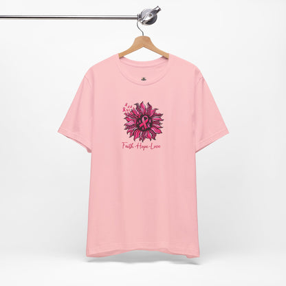 Breast Cancer Awareness Tee — Faith • Hope • Love Pink Ribbon Floral T‑Shirt