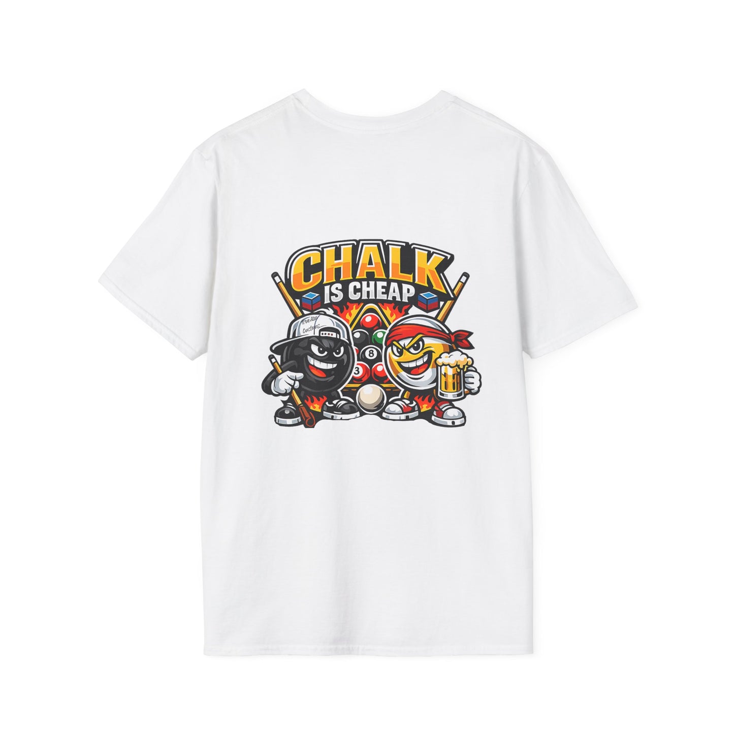 Billiards T-Shirt — "Chalk Is Cheap" Pool Cue & Balls Graphic Tee
