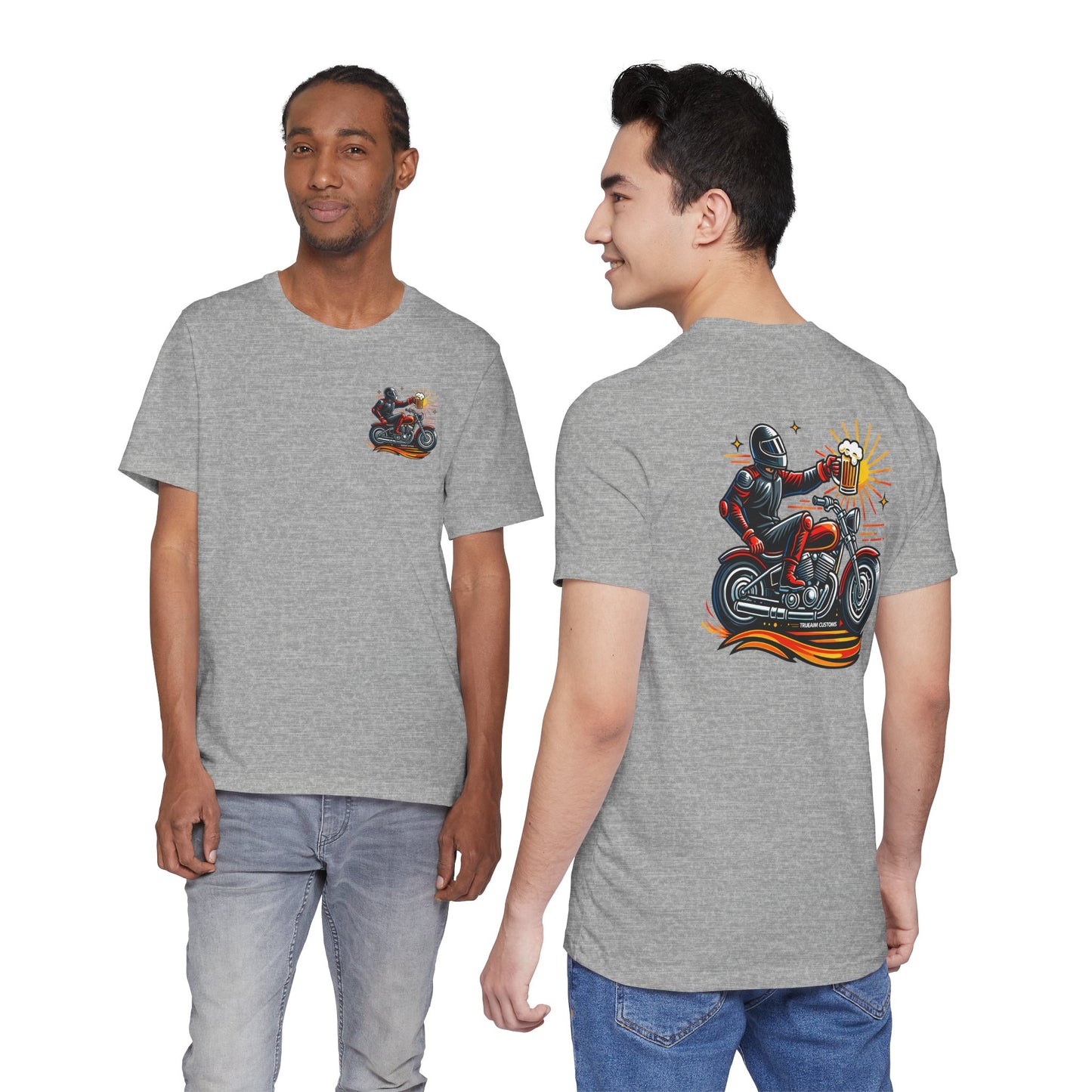 Motorcycle T‑Shirt with Beer Mug Graphic