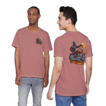 Motorcycle T‑Shirt with Beer Mug Graphic