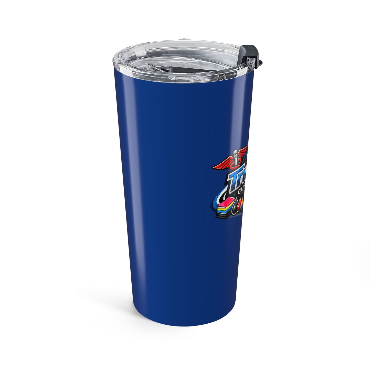 20oz Blue Tumbler with TrueAim Customs Logo — Insulated Travel Cup