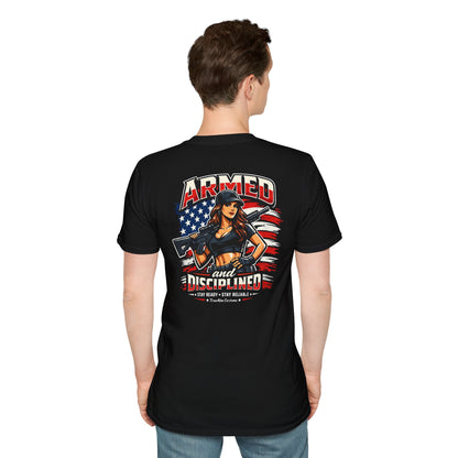 "Female Armed and Disciplined" Patriotic Flag Design t shirt