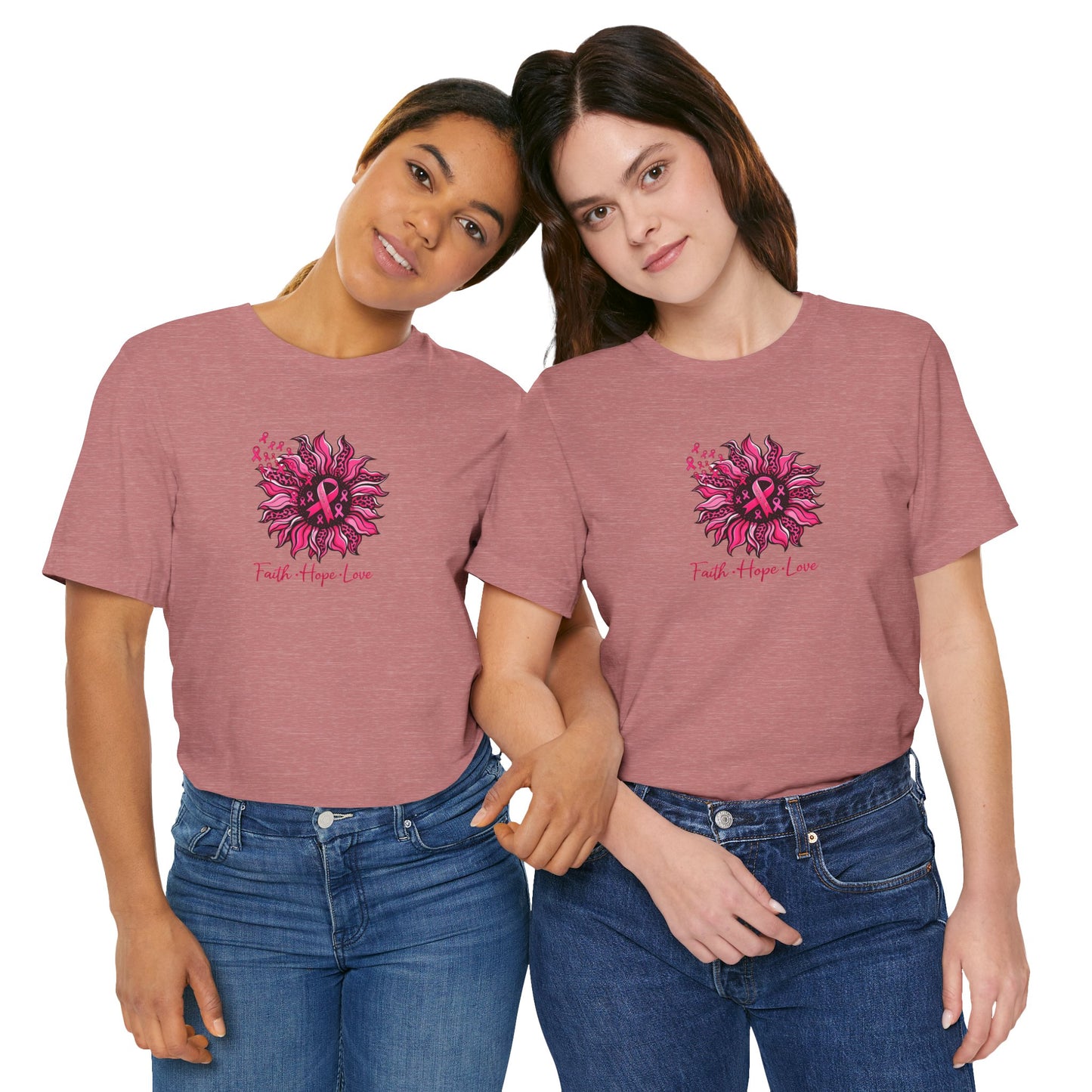 Breast Cancer Awareness Tee — Faith • Hope • Love Pink Ribbon Floral T‑Shirt