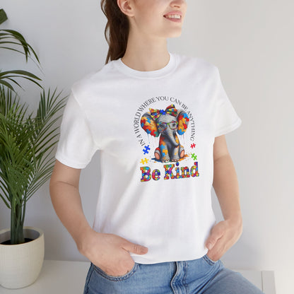 Be Kind Elephant T-Shirt — Colorful Puzzle Piece Autism Awareness Tee