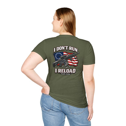 American Flag, AR 15- I don't run I reload 2A tee shirt unisex