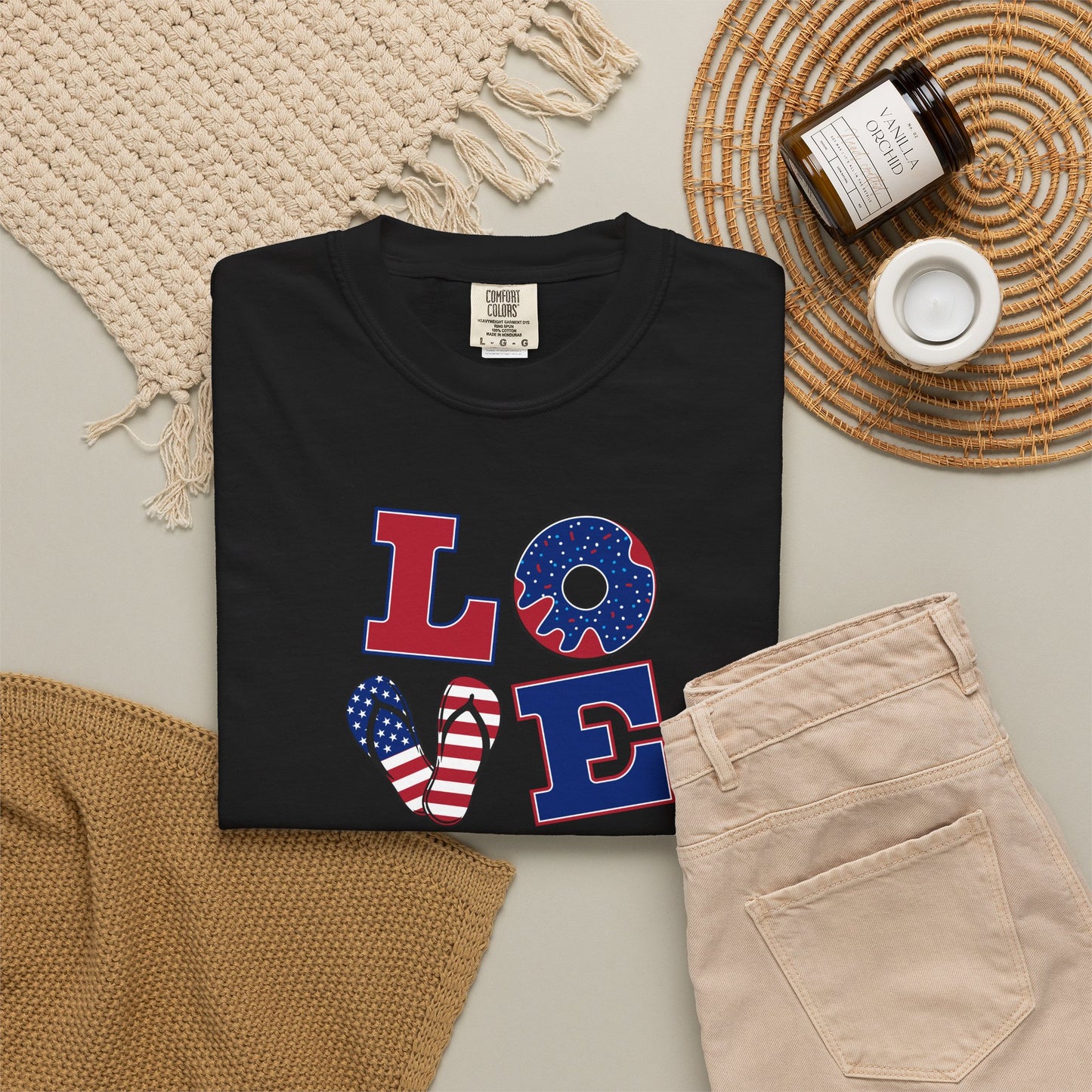 Patriotic "LOVE" Heart T-Shirt — American Flag Fourth of July Tee