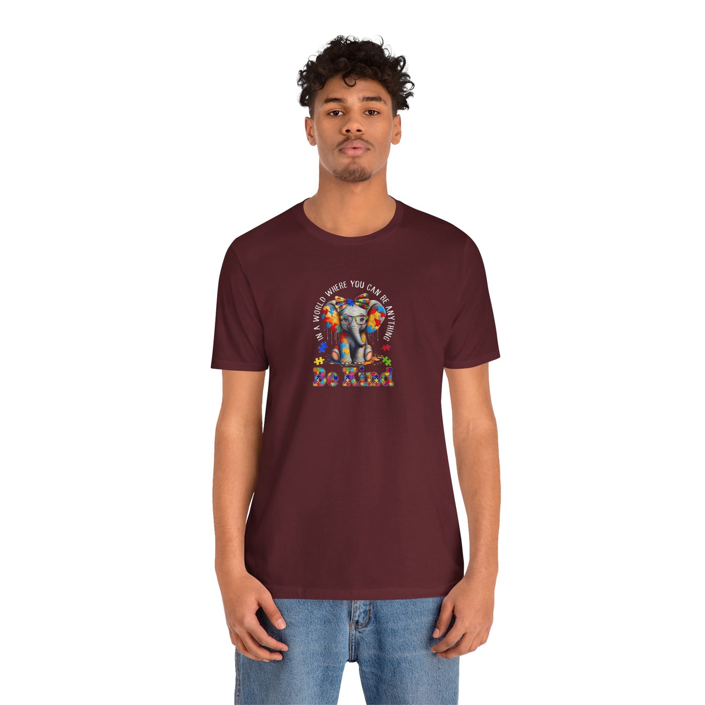 Be Kind Elephant T-Shirt — Colorful Puzzle Piece Autism Awareness Tee