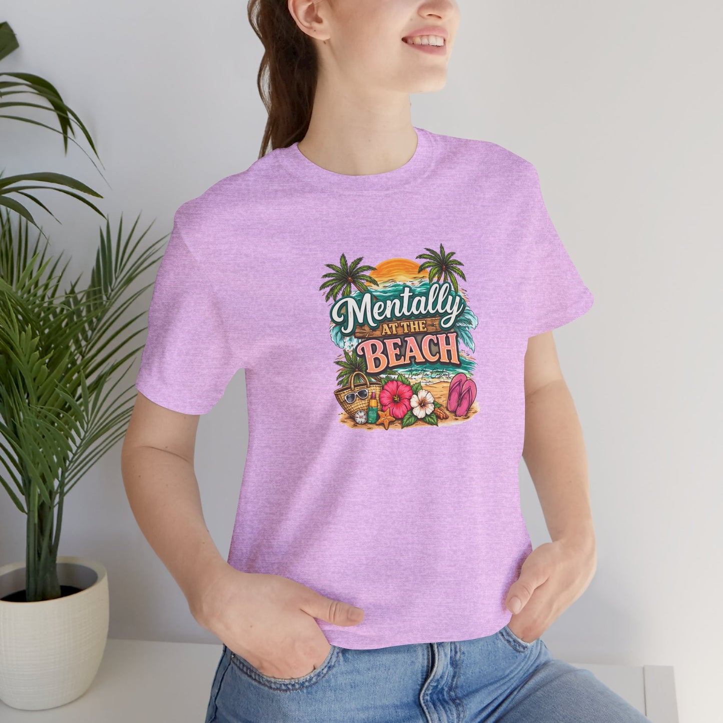 Mentally at the Beach Tee – Tropical Sunset Palm Vacation T-Shirt