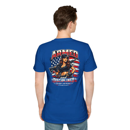 "Female Armed and Disciplined" Patriotic Flag Design t shirt