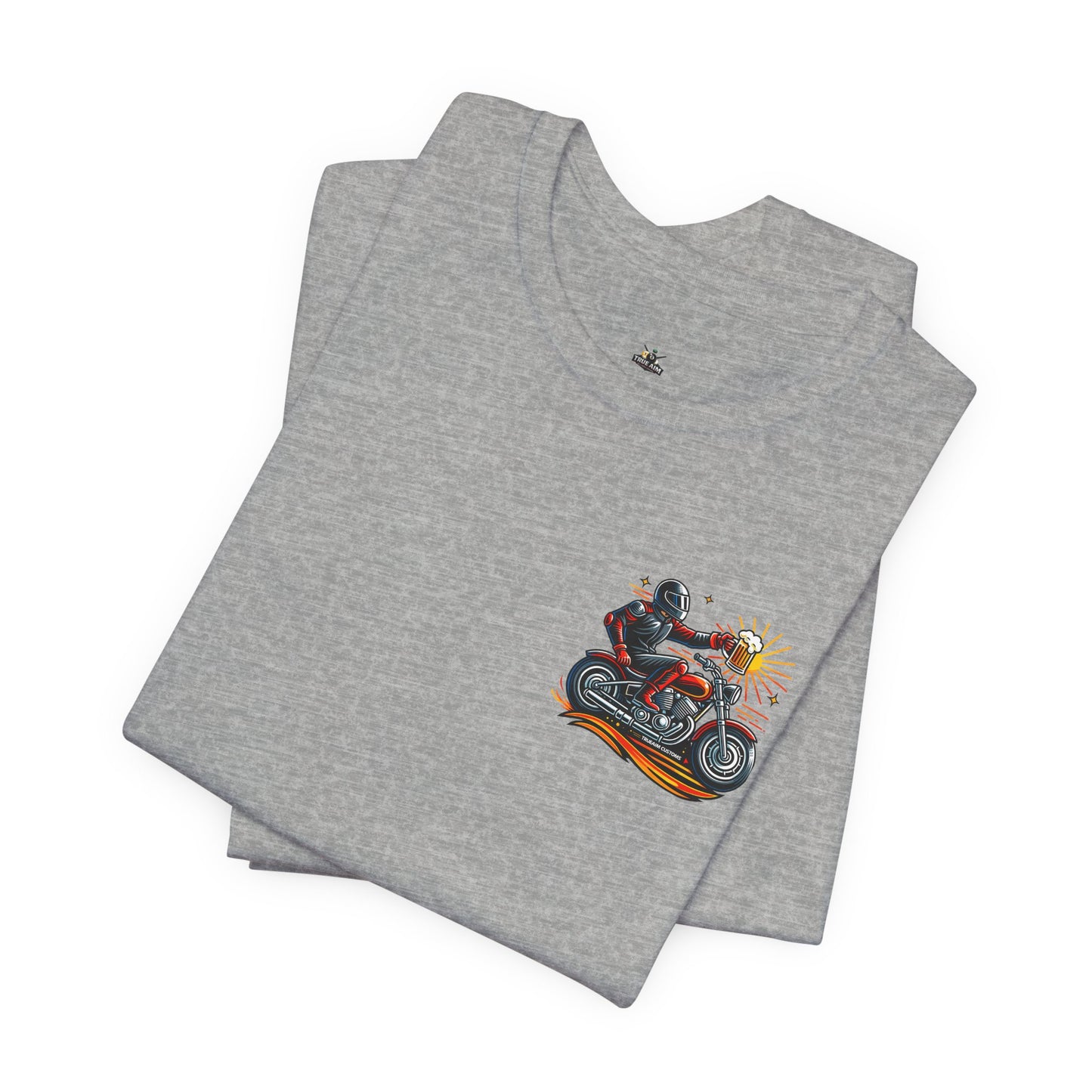 Motorcycle T‑Shirt with Beer Mug Graphic