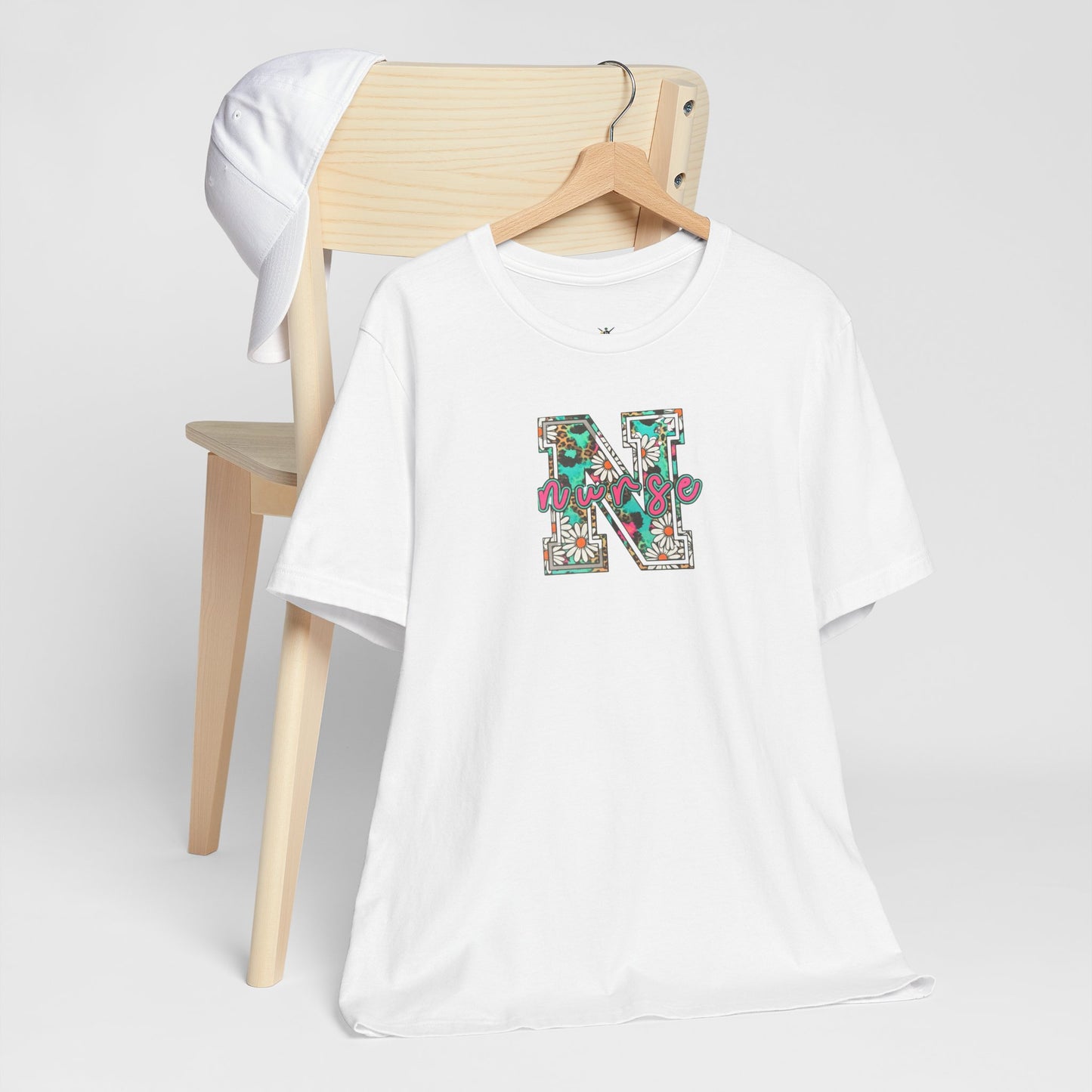 Floral Letter N, Nurse  T-Shirt — Tropical Botanical Monogram Tee