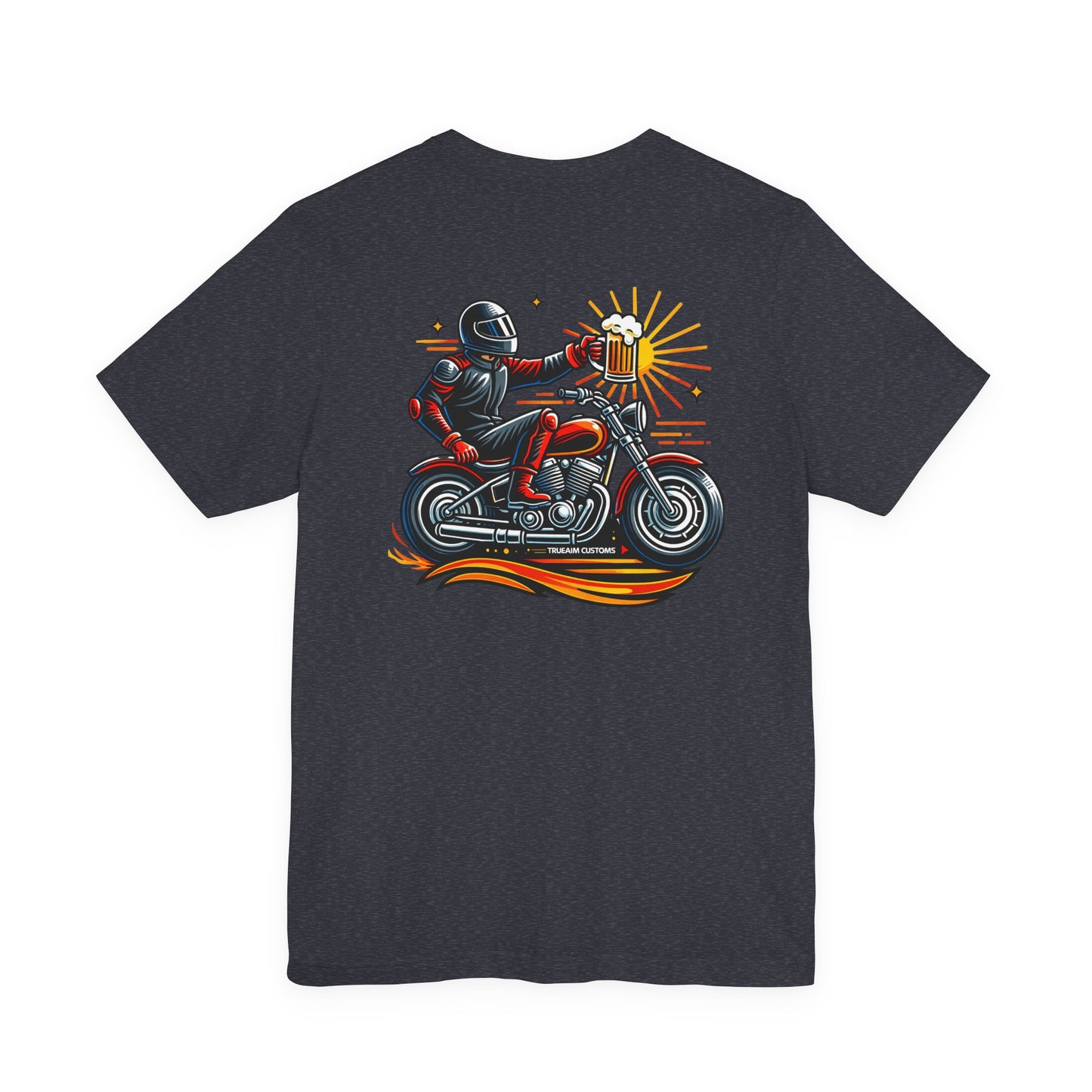 Motorcycle T‑Shirt with Beer Mug Graphic