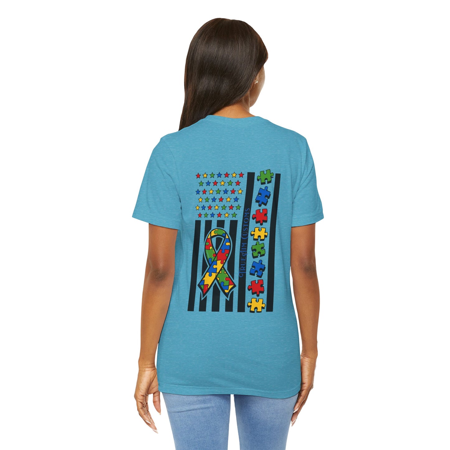 Autism Awareness Flag T-Shirt — Puzzle Ribbon Support Tee
