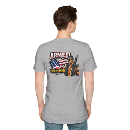 Armed and Disciplined T-Shirt — Patriotic Rifle Graphic Tee