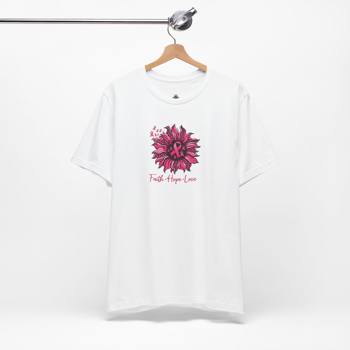 Breast Cancer Awareness Tee — Faith • Hope • Love Pink Ribbon Floral T‑Shirt