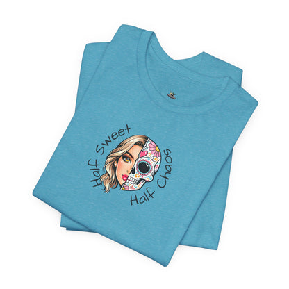Half Sweet Half Chaos T-Shirt — Day of the Dead Skull Girl Graphic Tee