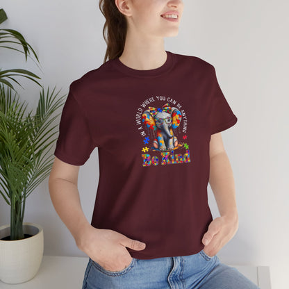 Be Kind Elephant T-Shirt — Colorful Puzzle Piece Autism Awareness Tee