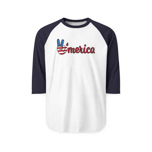 ’Merica Peace Sign Raglan Shirt – Patriotic 3/4 Sleeve Baseball Tee