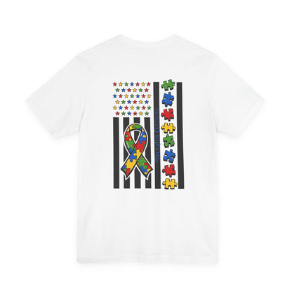 Autism Awareness Flag T-Shirt — Puzzle Ribbon Support Tee