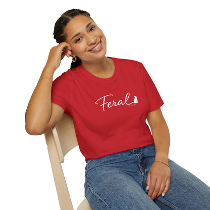 Feral Cat Script Tee — Minimal Cat Silhouette T-Shirt