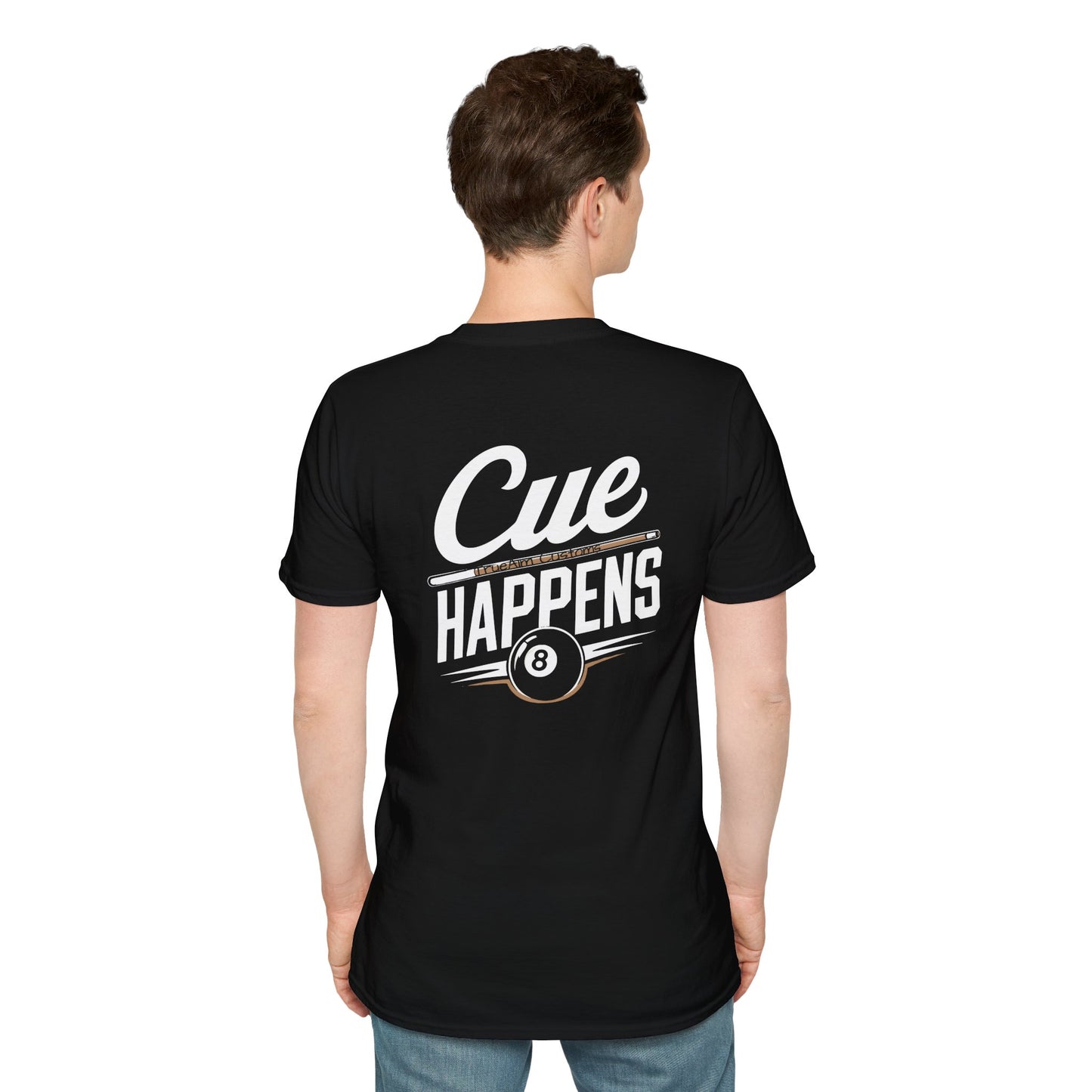 Cue Happens Pool T‑Shirt — Funny Billiards 8‑Ball Tee