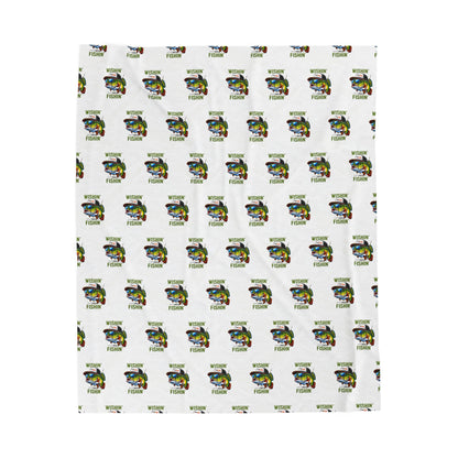 Wishin i was Fishin Velveteen Plush Blanket — Retro Camper Pattern Cozy Throw personalize for back to school