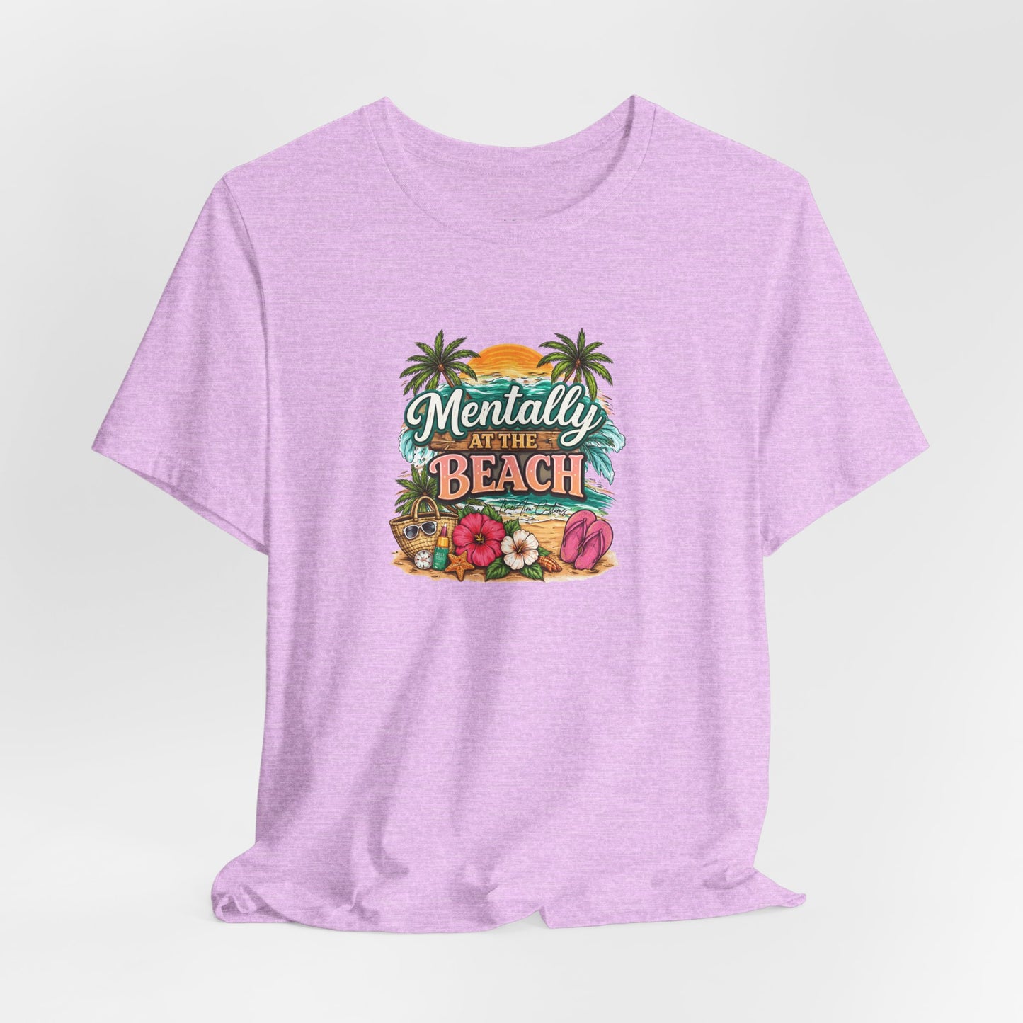 Mentally at the Beach Tee – Tropical Sunset Palm Vacation T-Shirt
