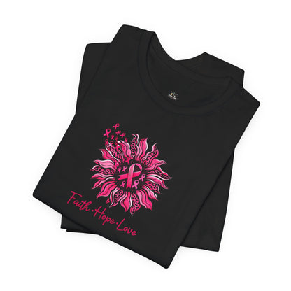 Breast Cancer Awareness Tee — Faith • Hope • Love Pink Ribbon Floral T‑Shirt