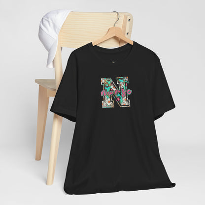 Floral Letter N, Nurse  T-Shirt — Tropical Botanical Monogram Tee