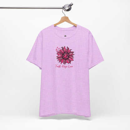 Breast Cancer Awareness Tee — Faith • Hope • Love Pink Ribbon Floral T‑Shirt