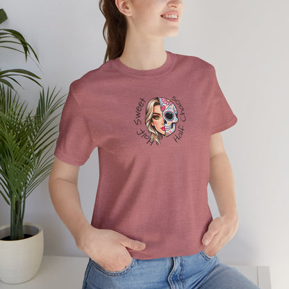 Half Sweet Half Chaos T-Shirt — Day of the Dead Skull Girl Graphic Tee