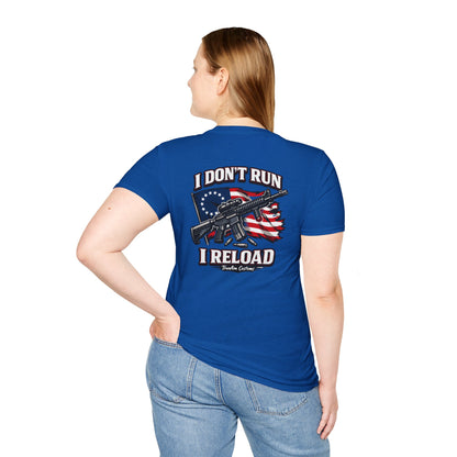 American Flag, AR 15- I don't run I reload 2A tee shirt unisex