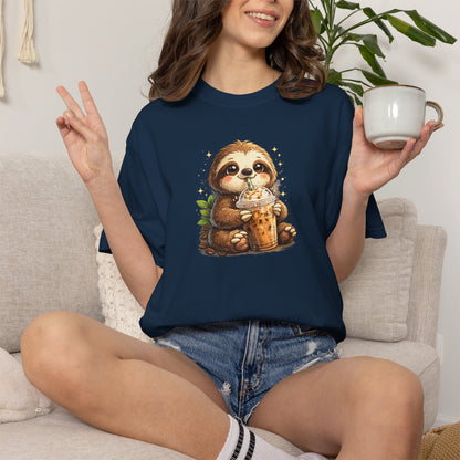 Cute Sloth Holding Coffee T-Shirt — Adorable Cozy Animal Tee