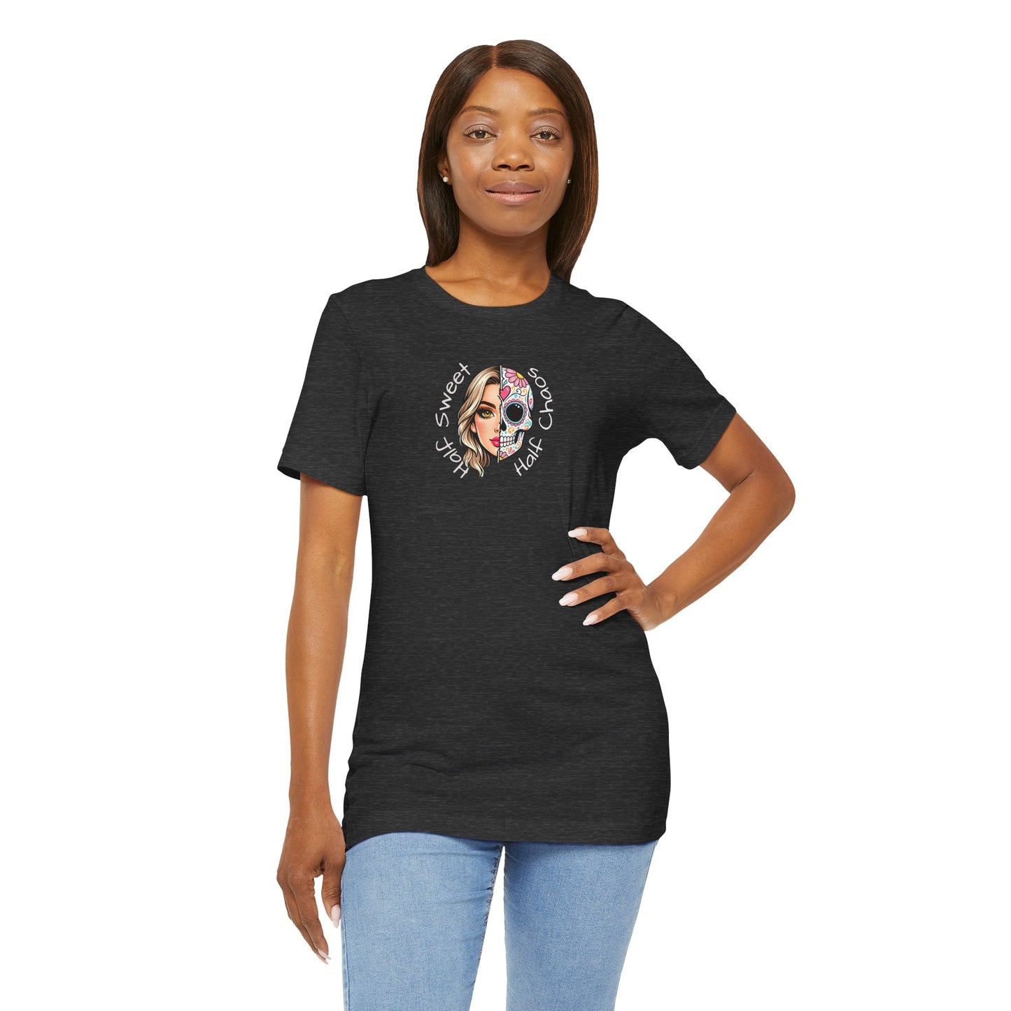 Half Sweet Half Chaos T-Shirt — Day of the Dead Skull Girl Graphic Tee
