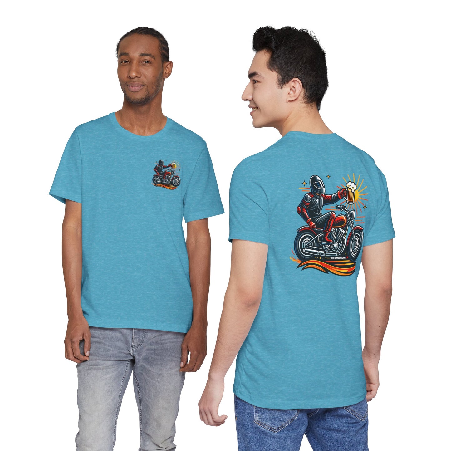 Motorcycle T‑Shirt with Beer Mug Graphic