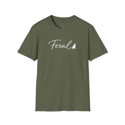 Feral Cat Script Tee — Minimal Cat Silhouette T-Shirt