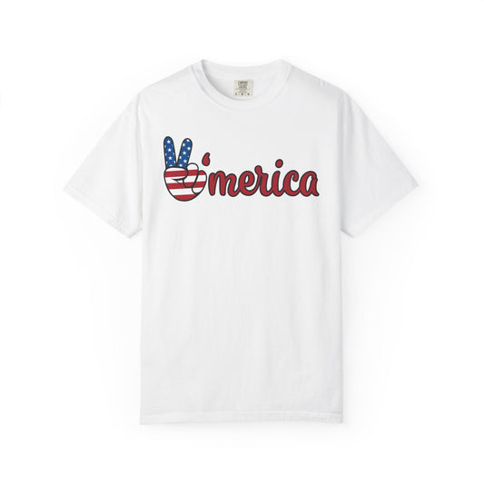 'Merica Peace Sign T-shirt – American Flag Patriotic Tee for 4th of July