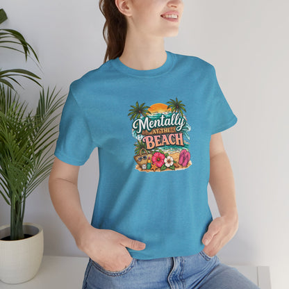 Mentally at the Beach Tee – Tropical Sunset Palm Vacation T-Shirt