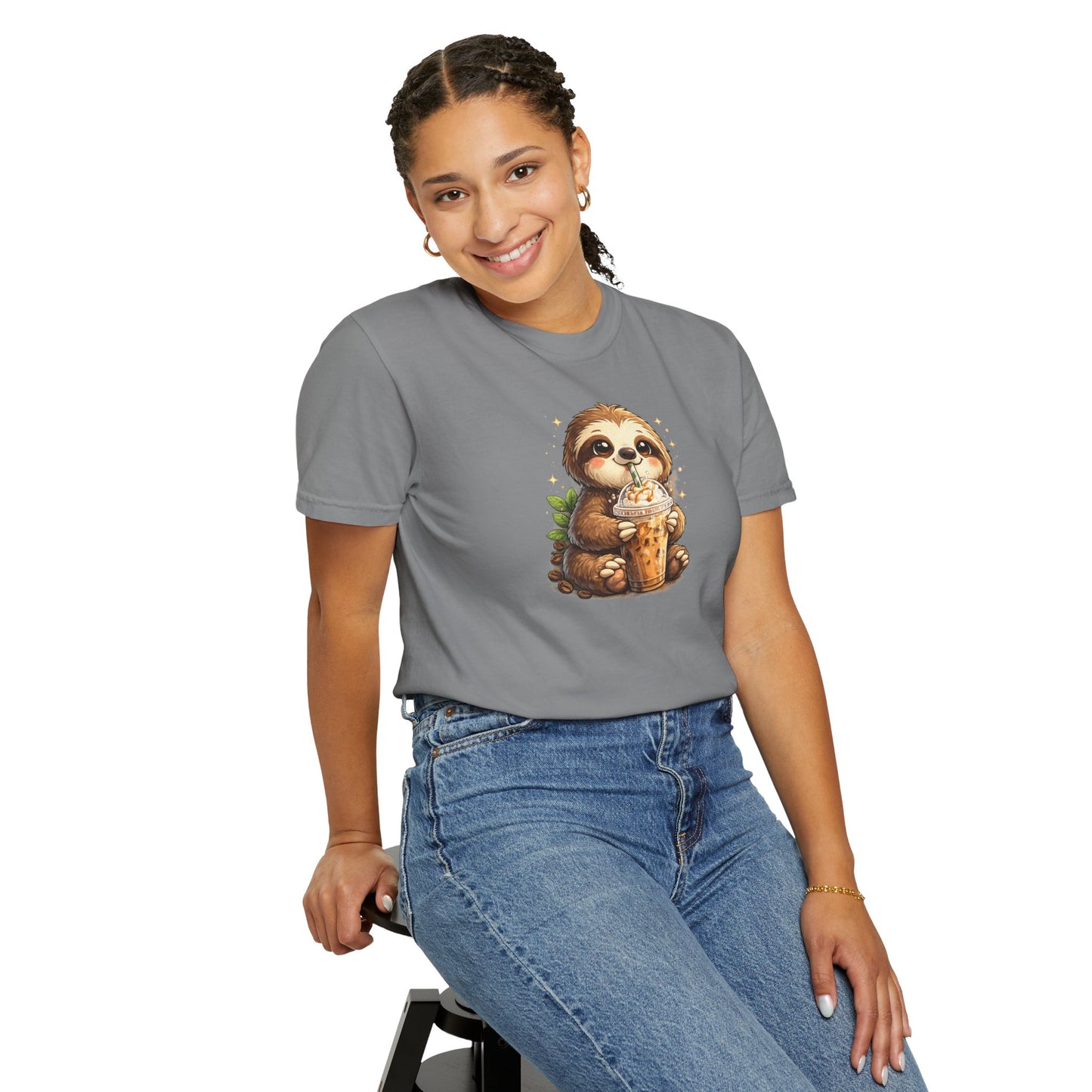 Cute Sloth Holding Coffee T-Shirt — Adorable Cozy Animal Tee