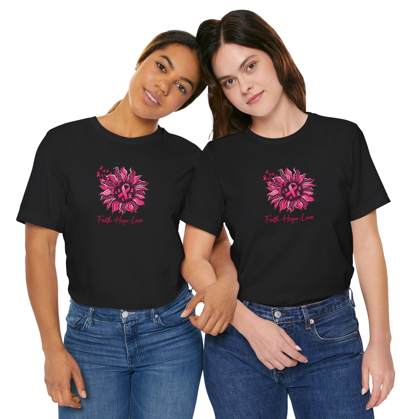 Breast Cancer Awareness Tee — Faith • Hope • Love Pink Ribbon Floral T‑Shirt