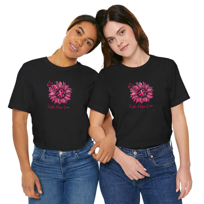 Breast Cancer Awareness Tee — Faith • Hope • Love Pink Ribbon Floral T‑Shirt