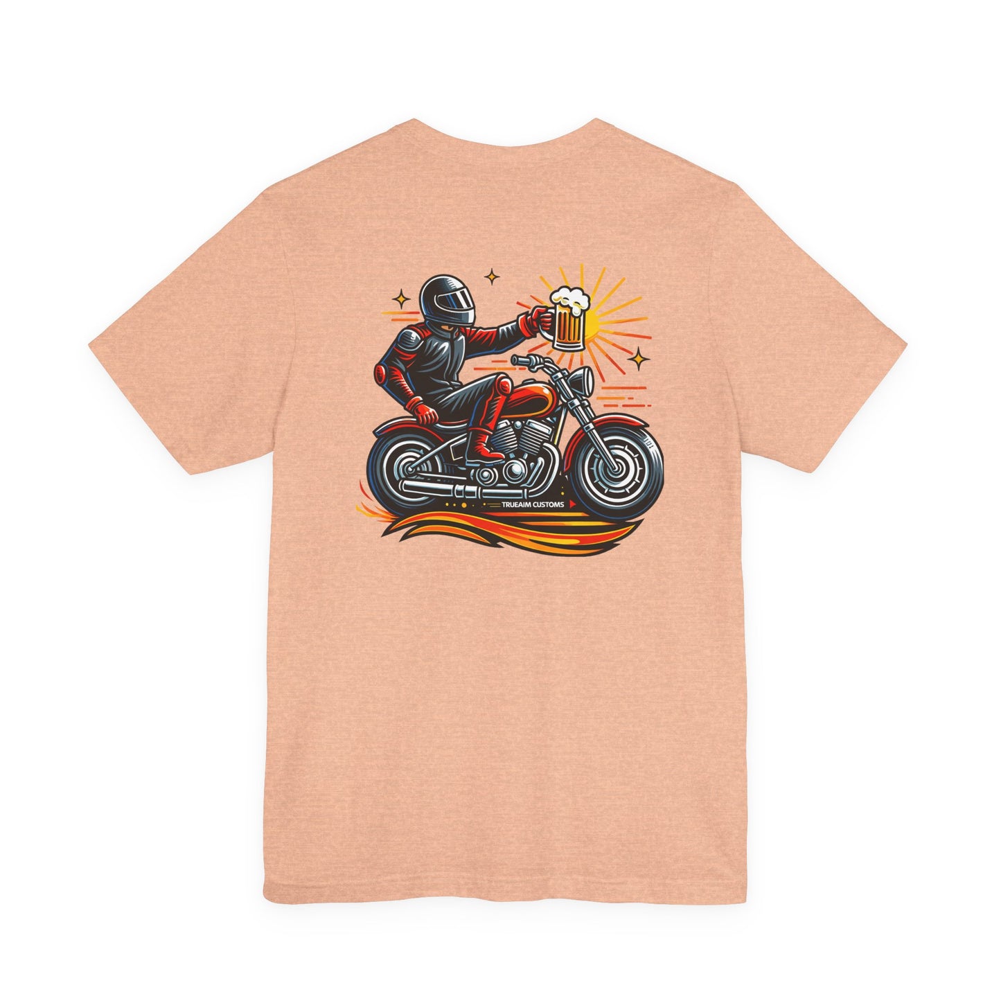 Motorcycle T‑Shirt with Beer Mug Graphic