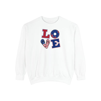 Patriotic "LOVE" Sweatshirt - American Flag Heart Fourth of July Crewneck